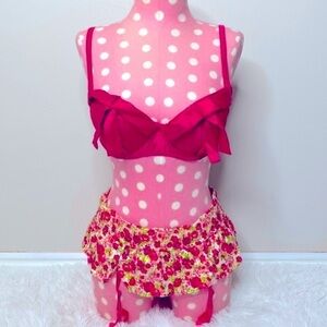 Victoria’s Secret floral garter skirt thong & bustier set